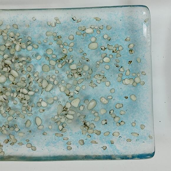 Fused Art Glass Server Dish Tray Plate Blue Ombre Clear Glass Rectangle - Picture 8 of 9